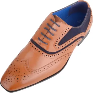 ABSOLUTE FOOTWEAR Mens Slip On Lace Up Formal Smart Work Suit Shoes Brogues with Contrasting Detail