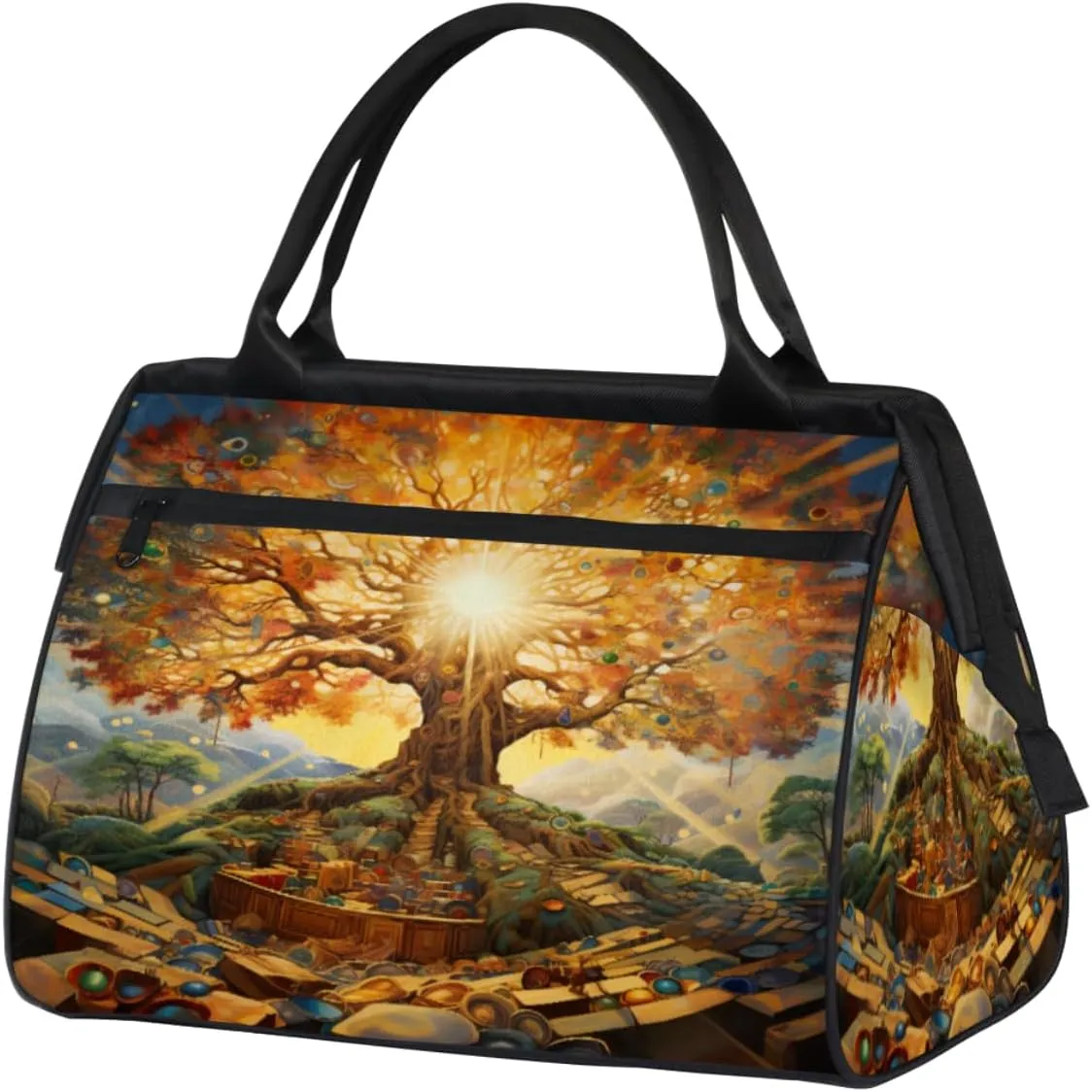 Abstract Prosperous Tree Travel Duffle Bag, Waterproof Duffel Bag Weekender Overnight Carry On Bag Lightweight Sport Gym Bag for Men Women