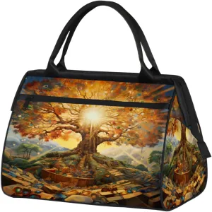 Abstract Prosperous Tree Travel Duffle Bag, Waterproof Duffel Bag Weekender Overnight Carry On Bag Lightweight Sport Gym Bag for Men Women