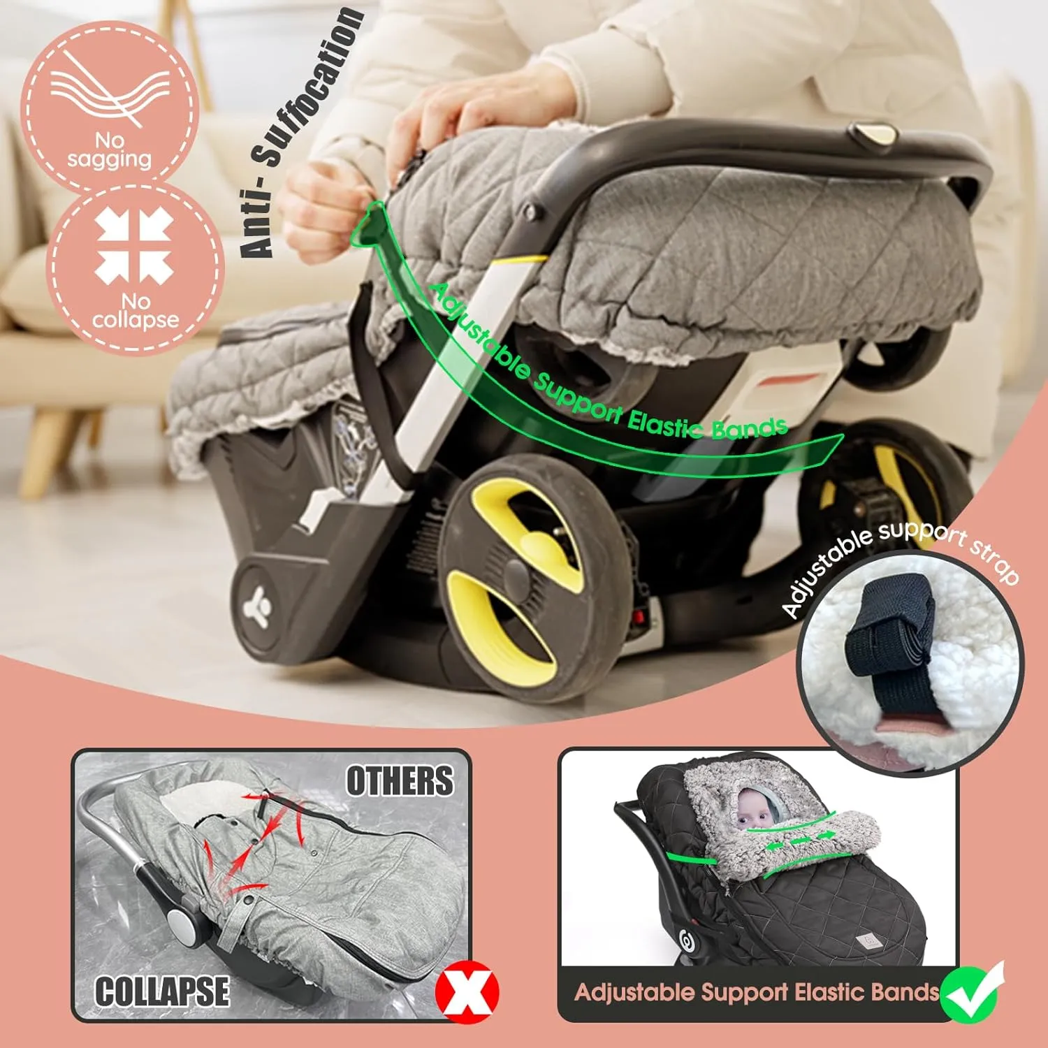 ACRABROS Car Seat Cover Baby: Winter Infant Carseat Canopy for Boy Girl Newborn Zipper Peeping Window Warm Cozy Cold Weather Waterproof Universal Fitted, Black