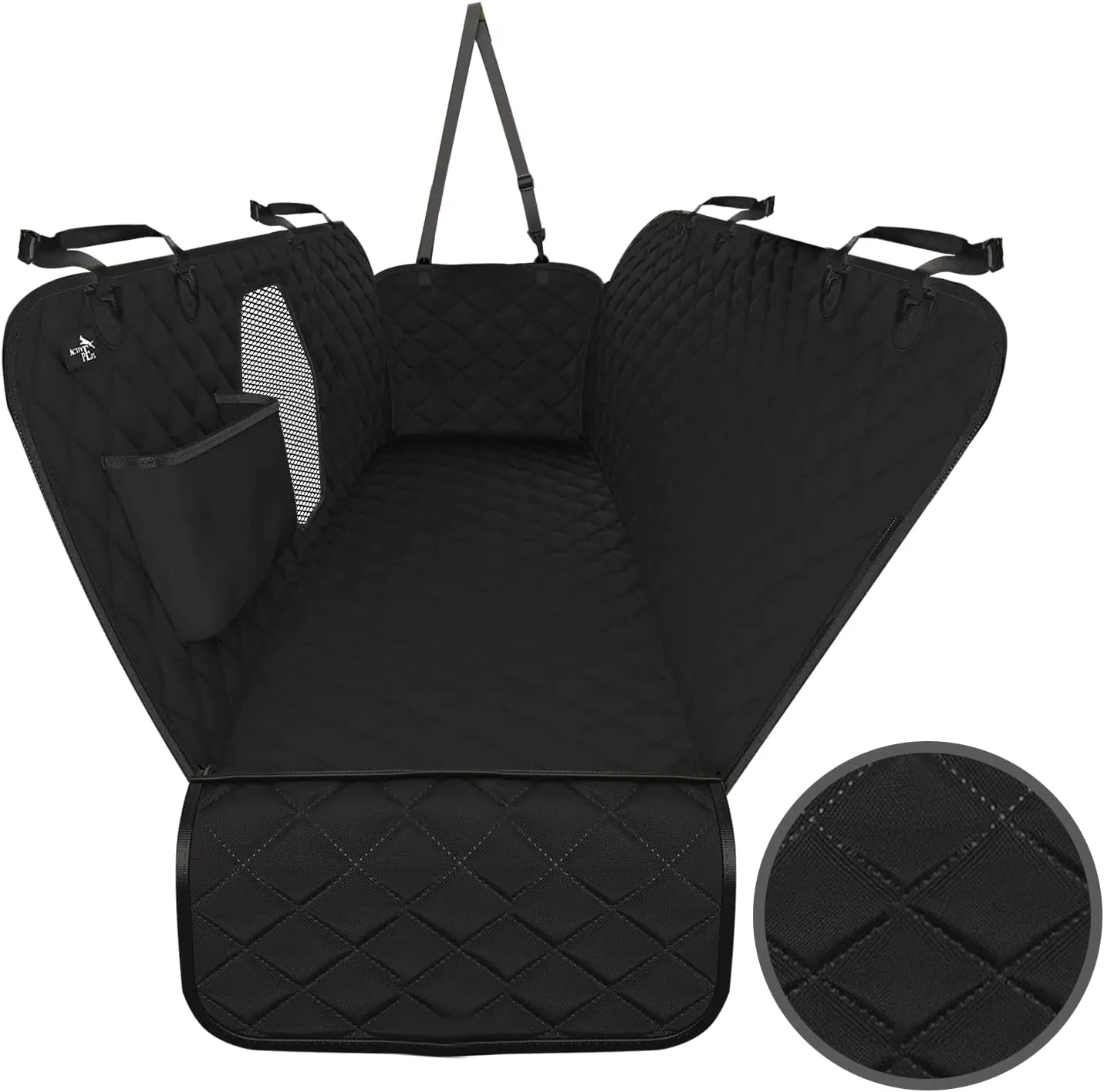 Active Pets Dog Car Seat Cover for Back Seat, Waterproof Pet Protection Hammock, SUV Truck Car Backseat Protector with Safety Features, Black