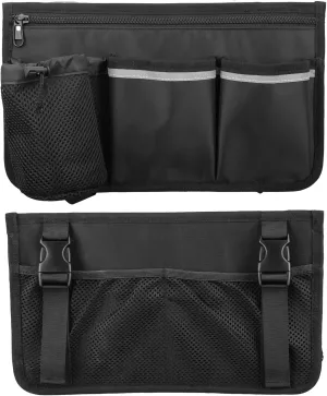 Adjustable Wheelchair Storage Organizer - Water-Resistant Bag with 4 Compartments, Universal Straps for Wheelchairs/Rollators/Walkers, Lightweight Travel Accessories (Black)