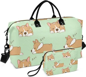 Aflyko Travel Duffel Bag Sleepy Corgi Dog Sport Tote Gym Bag Weekender Overnight Bag for Men Women Flight Approved Carry On Bag Fitness Dance Go-To Bag Daily Bag