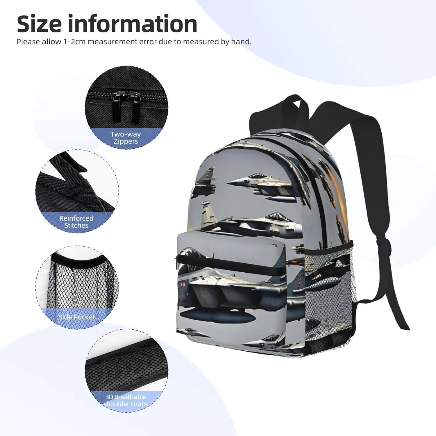 Aircraft Fighter Jets Print Backpack For Men And Women Lightweight Backpack Casual Daypack For Workplace Travel