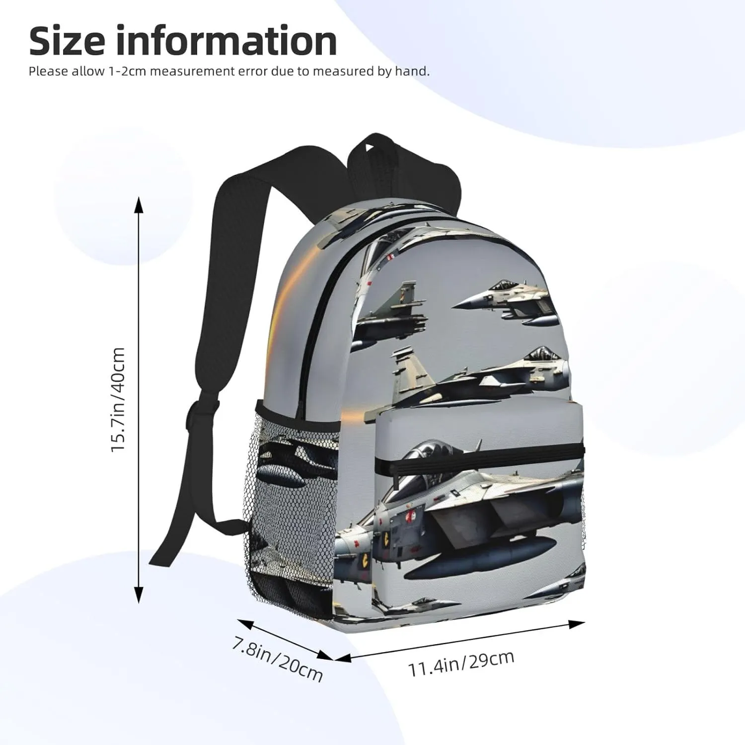 Aircraft Fighter Jets Print Backpack For Men And Women Lightweight Backpack Casual Daypack For Workplace Travel