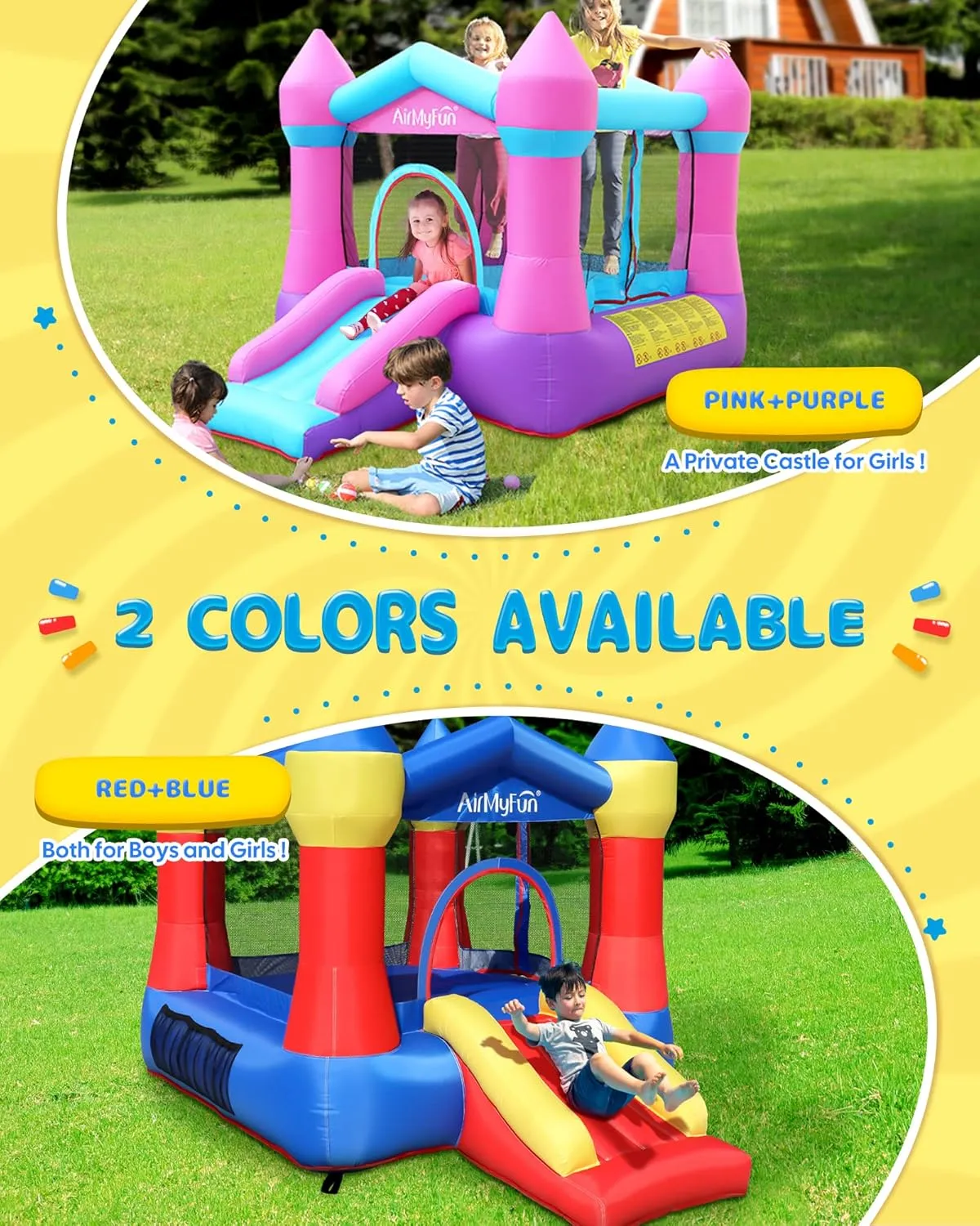AirMyFun Toddler Bounce House with Blower for Kids 3-8, Inflatable Bouncy Jumping Castle with Slide, Indoor/Outdoor Jump Bouncer House, 82011A