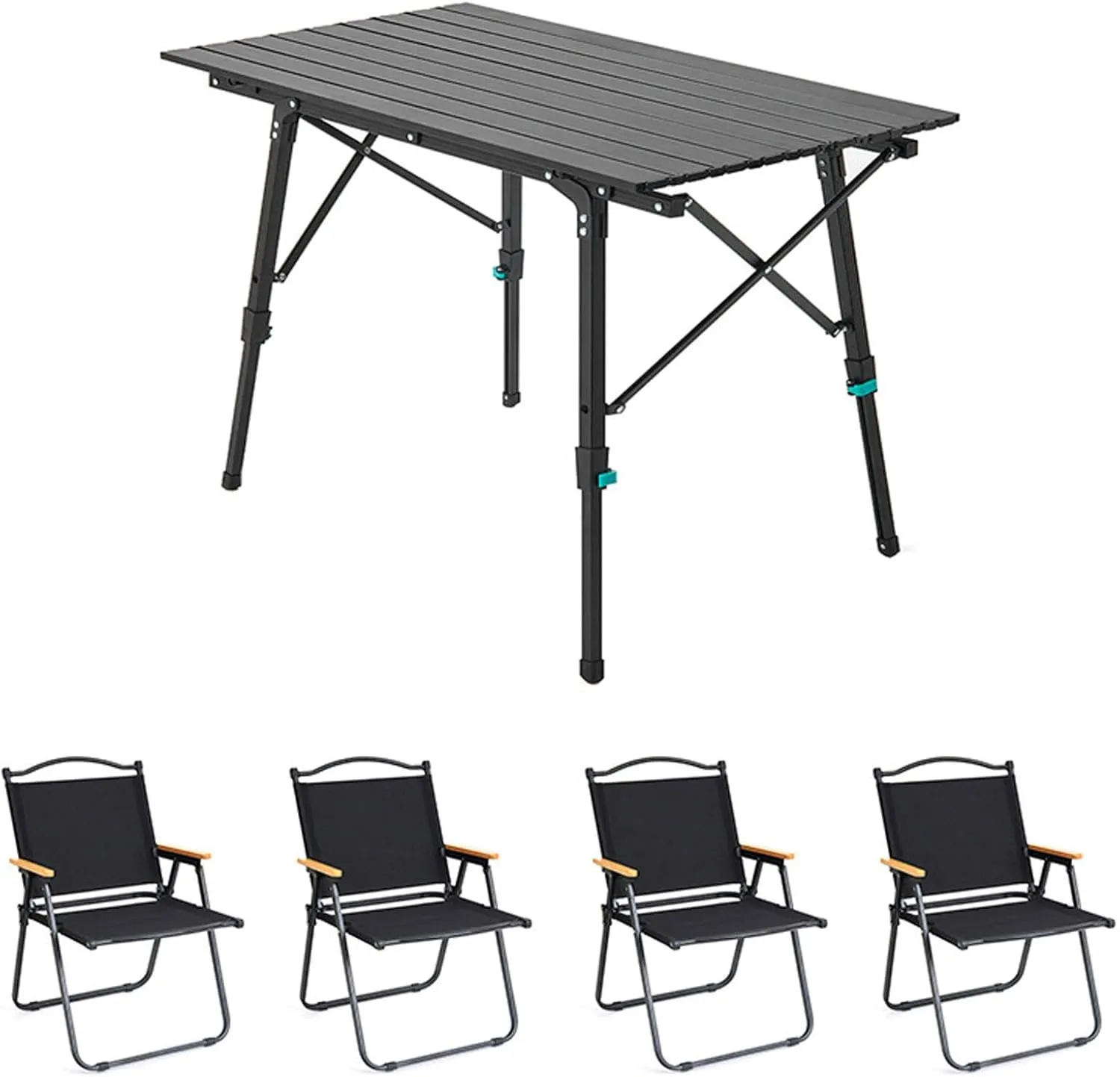 Aluminum Camping Folding Table Chairs, Rectangle Adjustable Height Roll Up Outdoor Portable Chiar Set for Picnic Beach BBQ Cooking