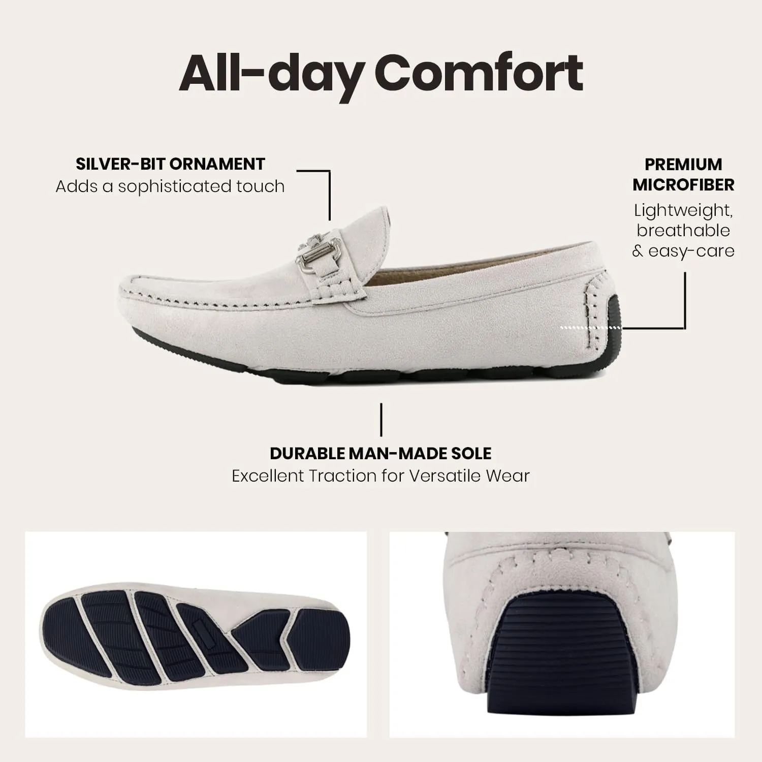 Amali Walken Men's Casual Slip-On Loafers, Driving Moccasin Shoes for Men with Silver Buckle, Available in Plush Microfiber and PU Leather