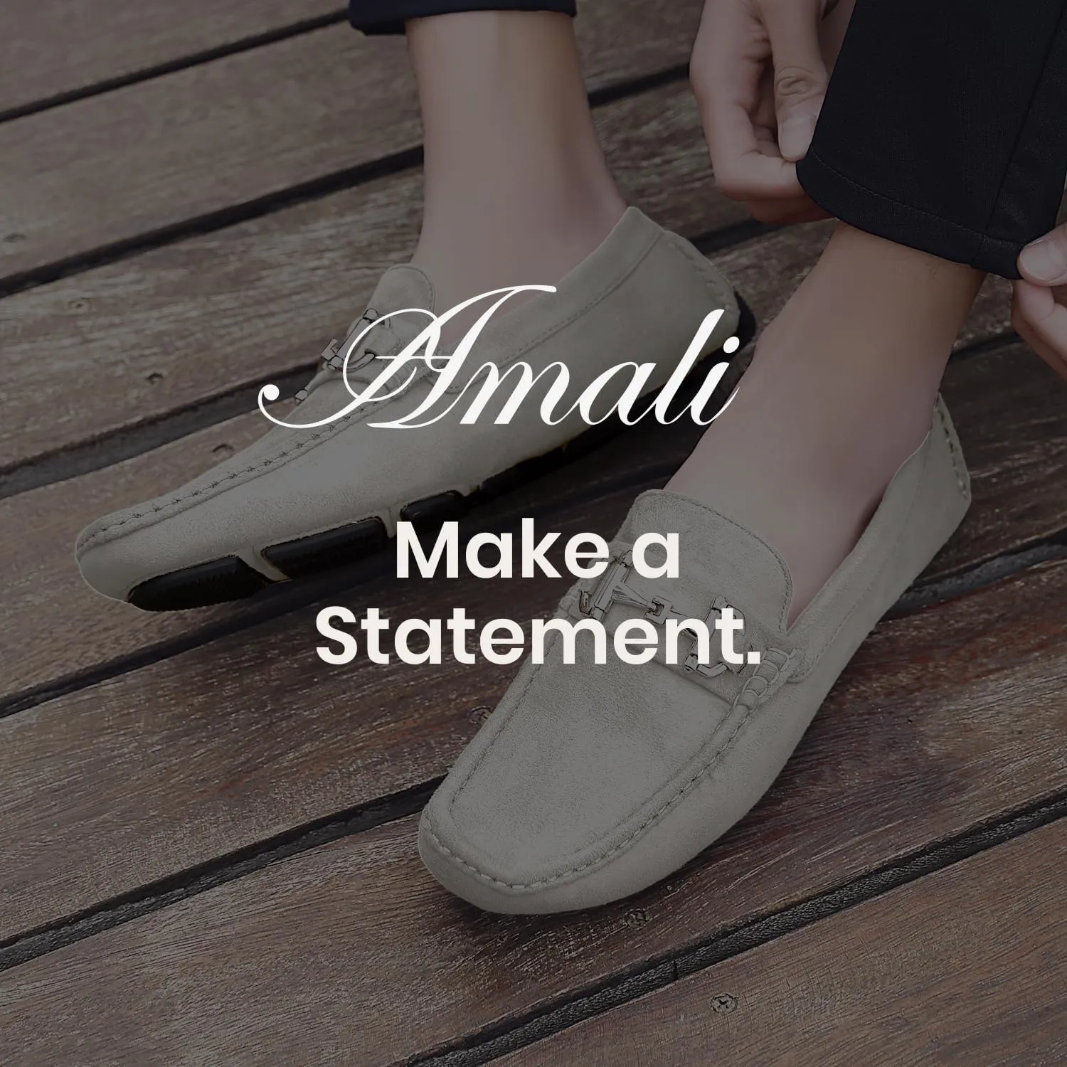Amali Walken Men's Casual Slip-On Loafers, Driving Moccasin Shoes for Men with Silver Buckle, Available in Plush Microfiber and PU Leather