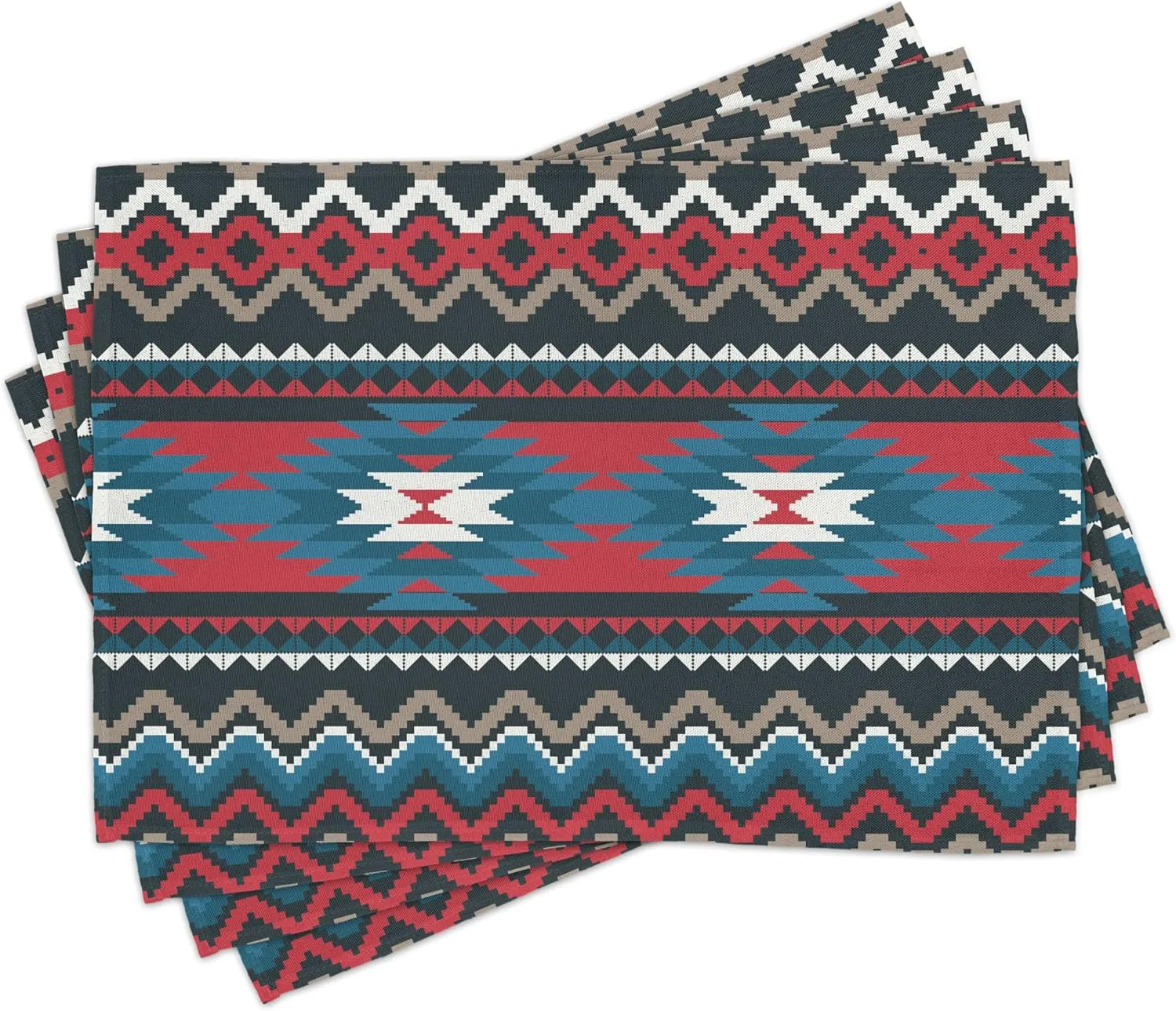 Ambesonne Antique Table Runner & Placemats, Prehistoric Style Folkloric Striped Design Antique Mayan Patterns, Set for Dining Table Decor, Placemat 4 pcs   Runner 16"x72", Black Coral