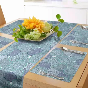 Ambesonne Floral Table Runner & Placemats, Pastel Colored Circles Filled with Blue Toned Flowers Abstract Illustration, Set for Dining Table Decor, Placemat 4 pcs   Runner 16"x90", Turquoise Navy Blue