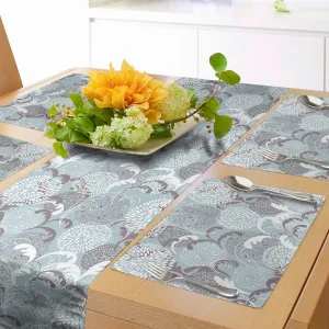 Ambesonne Floral Table Runner & Placemats, Soft Toned Spring Petals Ornamental Eco Shabby Form Herbs Classic Print, Set for Dining Table Decor, Placemat 4 pcs   Runner 16"x90", Pale Blue White Taupe