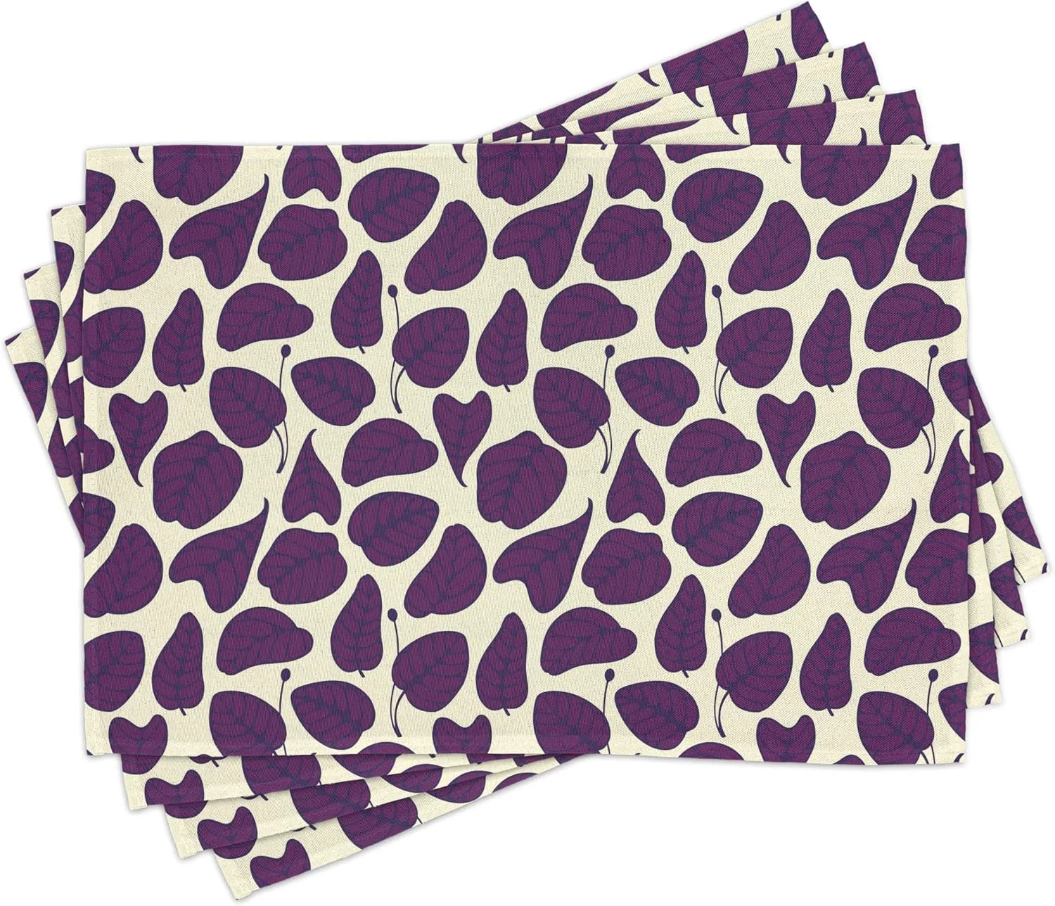 Ambesonne Nature Table Runner & Placemats, Dark Toned Leaves Essence of Growth in Forest Woods Botanical Spring Branches, Set for Dining Table Decor, Placemat 4 pcs   Runner 12"x72", Purple and Cream