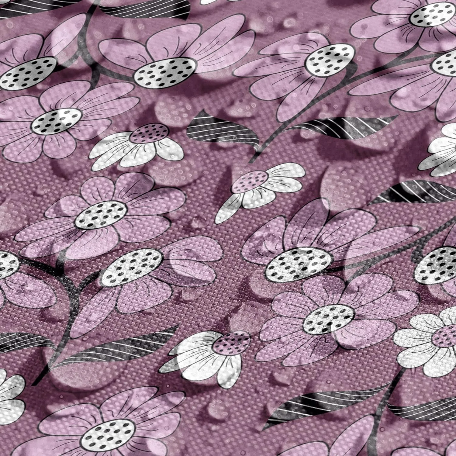 Ambesonne Spring Table Runner & Placemats, Lilac Toned Flowers and Striped Leaves Repetitive Garden Themed Art, Set for Dining Table Decor, Placemat 4 pcs   Runner 14"x90", Mauve Taupe Black and White
