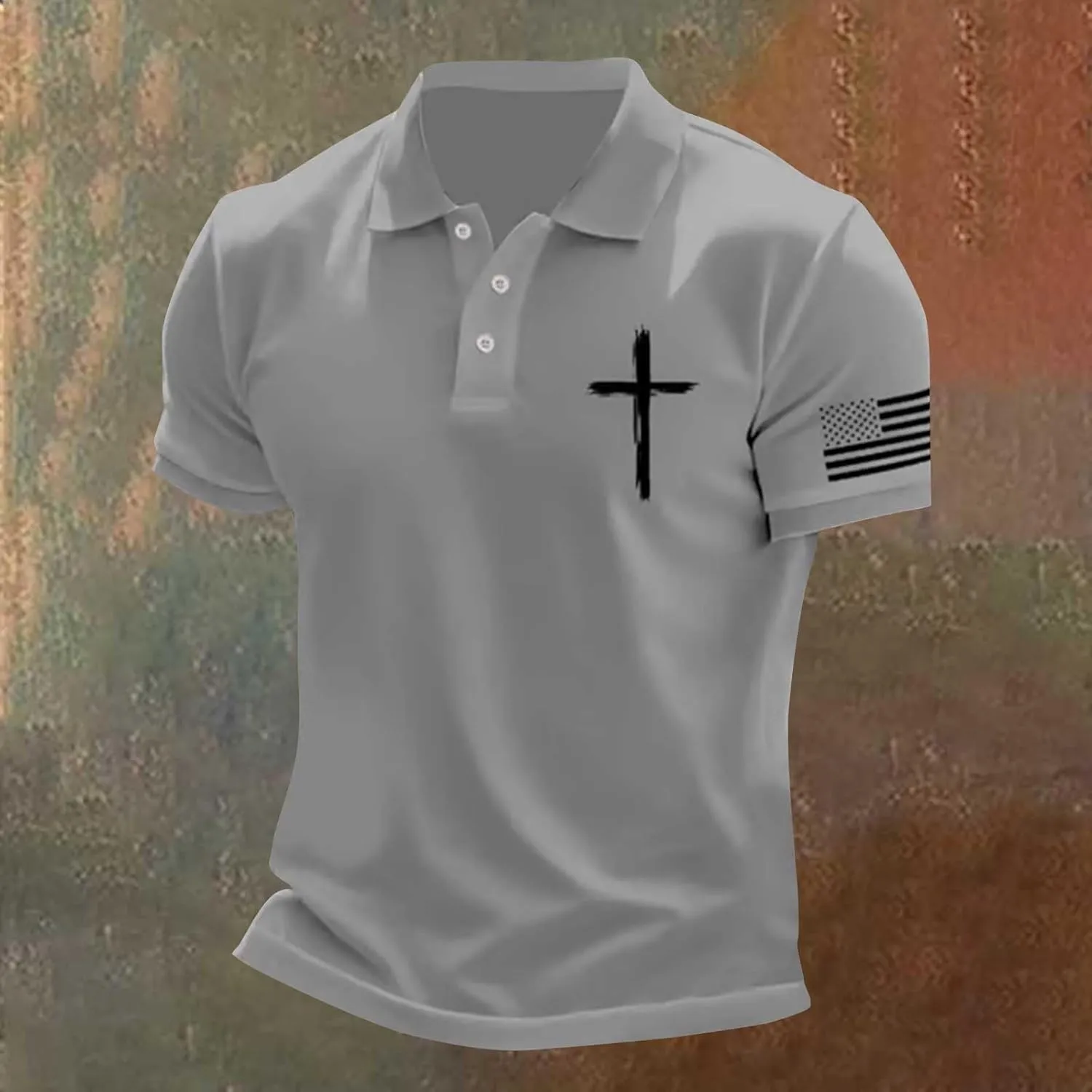 American Flag Polo Shirt for Men Christian Cross Distressted Patriotic Golf T-Shirts 4th of July USA Flags Tee Tops