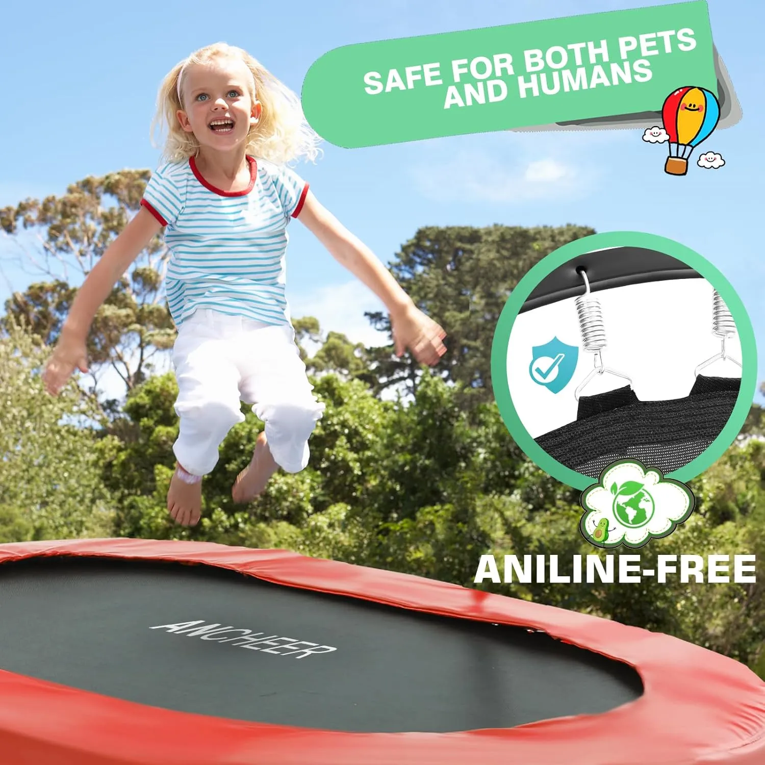 ANCHEER 56" Double Kids Trampoline with Adjustable Handlebar, 220lbs Capacity - Indoor/Outdoor Foldable Jumper for 2  Users (ASTM Certified)