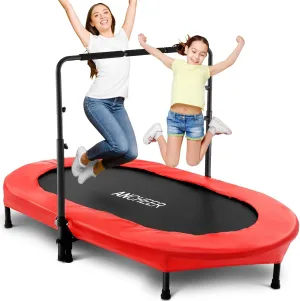 ANCHEER 56" Double Kids Trampoline with Adjustable Handlebar, 220lbs Capacity - Indoor/Outdoor Foldable Jumper for 2  Users (ASTM Certified)