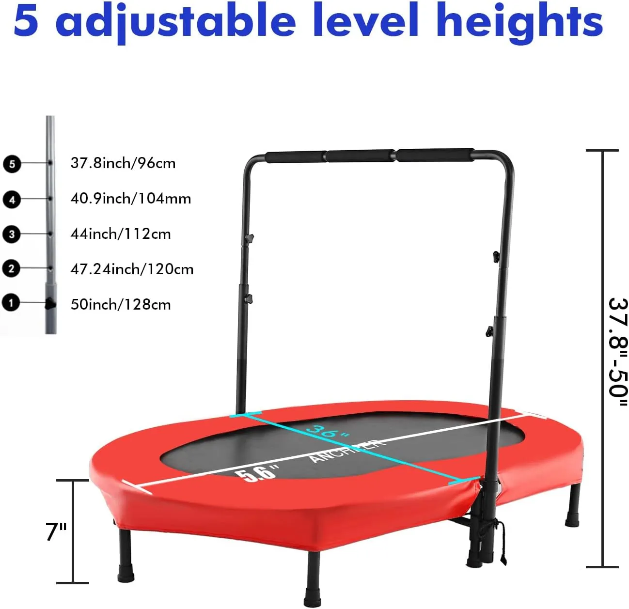 ANCHEER 56" Double Kids Trampoline with Adjustable Handlebar, 220lbs Capacity - Indoor/Outdoor Foldable Jumper for 2  Users (ASTM Certified)