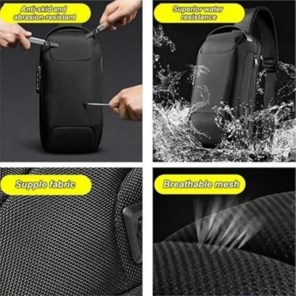 Auricz Bag, Carbon Fiber Streamline Sling Bag, USB Charging Sport Slings, Waterproof Shoulder Backpack (Blue Gold)