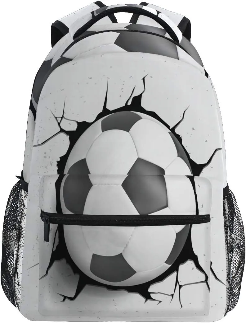 AUUXVA Backpack Sport Soccer Ball Cracked Wall School Shoulder Bag Large Waterproof Durable Bookbag Laptop Daypack for Students Teens Girls Boys Elementary