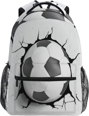 AUUXVA Backpack Sport Soccer Ball Cracked Wall School Shoulder Bag Large Waterproof Durable Bookbag Laptop Daypack for Students Teens Girls Boys Elementary