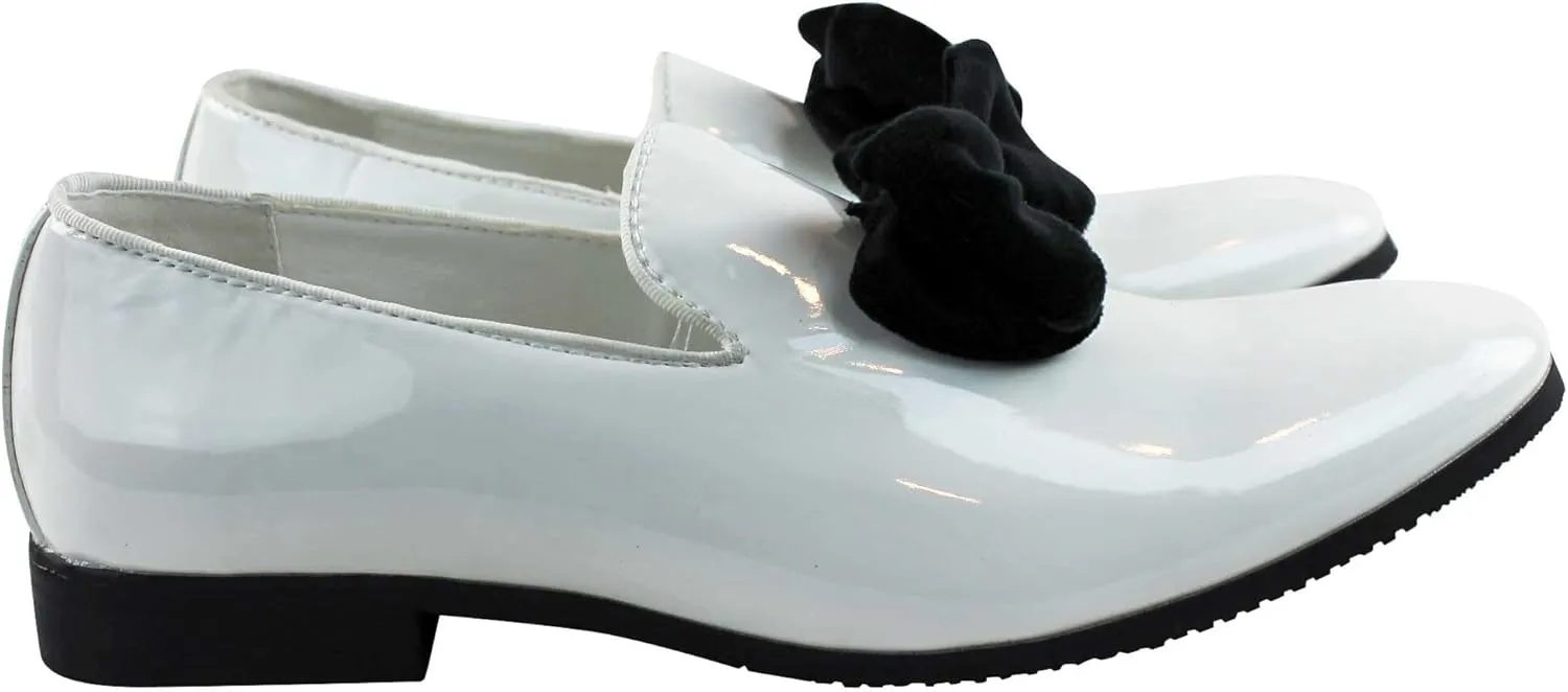 AZAR Tuxedo Slip Men's Dress Shoes Velvet Satin Bow On Top