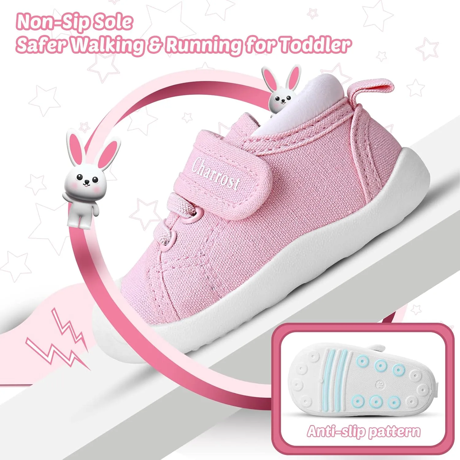 Baby Walking Shoes Toddler Girl Boy Soft Sole Breathable Cotton Canvas Shoes Infant Lightweight Non-Slip Safer Slip-on First Walkers Shoes Casual Tennis Wide Sneakers Rubber Soles Running Outdoor