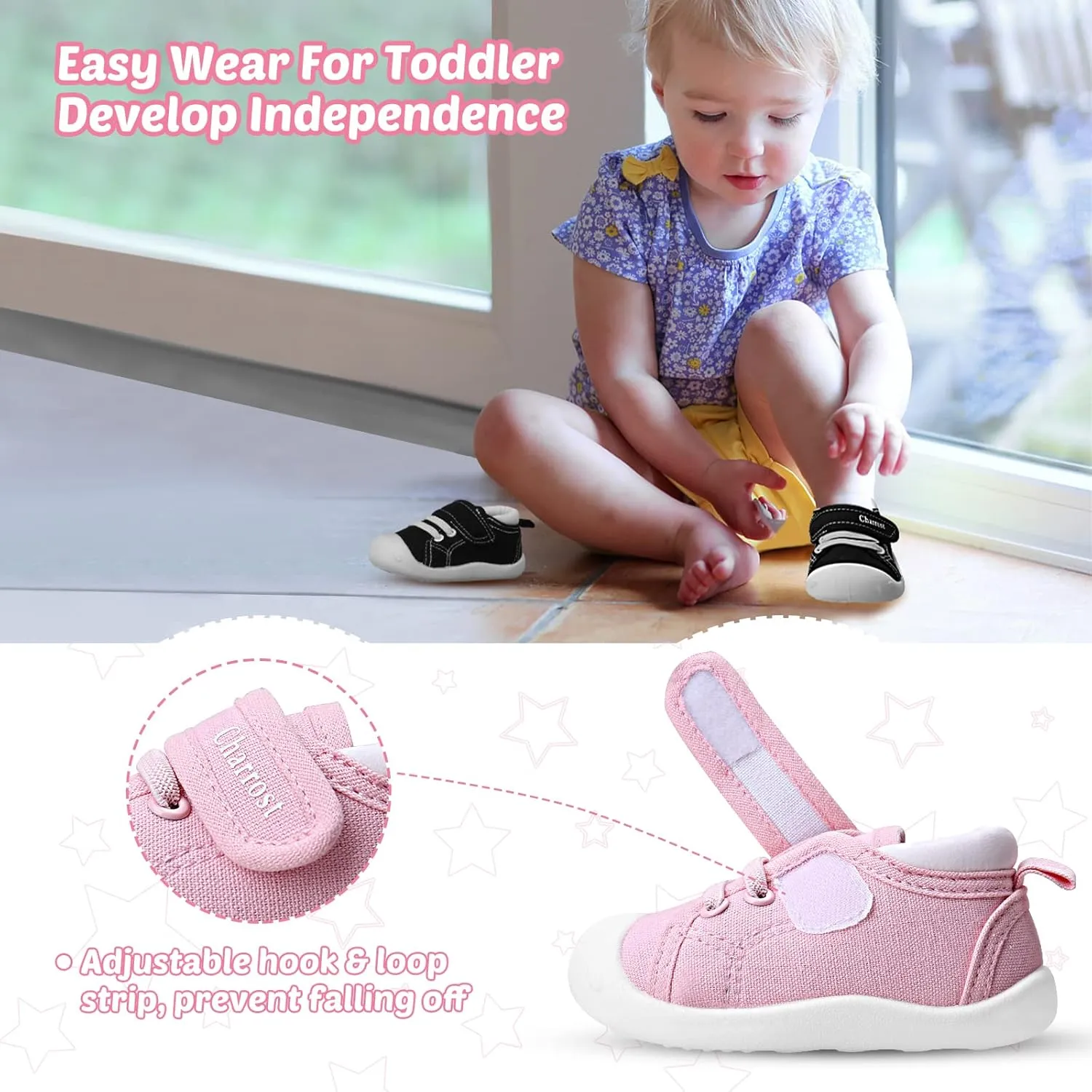 Baby Walking Shoes Toddler Girl Boy Soft Sole Breathable Cotton Canvas Shoes Infant Lightweight Non-Slip Safer Slip-on First Walkers Shoes Casual Tennis Wide Sneakers Rubber Soles Running Outdoor