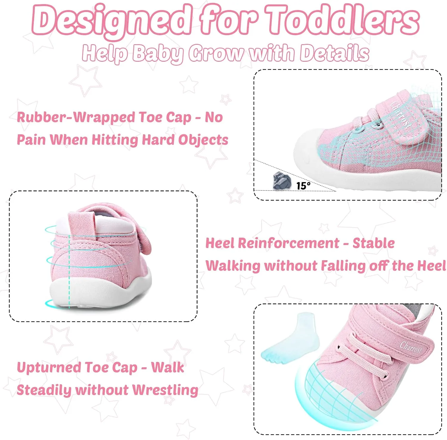 Baby Walking Shoes Toddler Girl Boy Soft Sole Breathable Cotton Canvas Shoes Infant Lightweight Non-Slip Safer Slip-on First Walkers Shoes Casual Tennis Wide Sneakers Rubber Soles Running Outdoor
