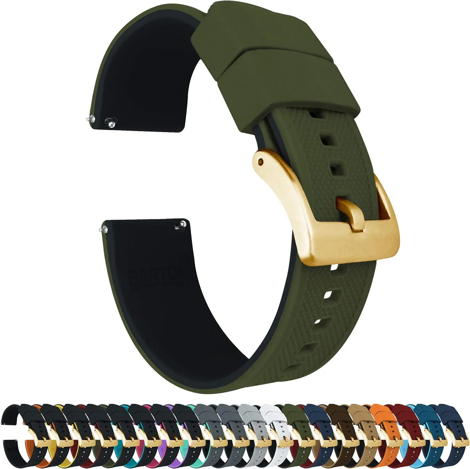 BARTON Elite Silicone Watch Bands - Gold Buckle Quick Release - Choose Color - 18mm, 19mm, 20mm, 21mm, 22mm, 23mm & 24mm Watch Straps