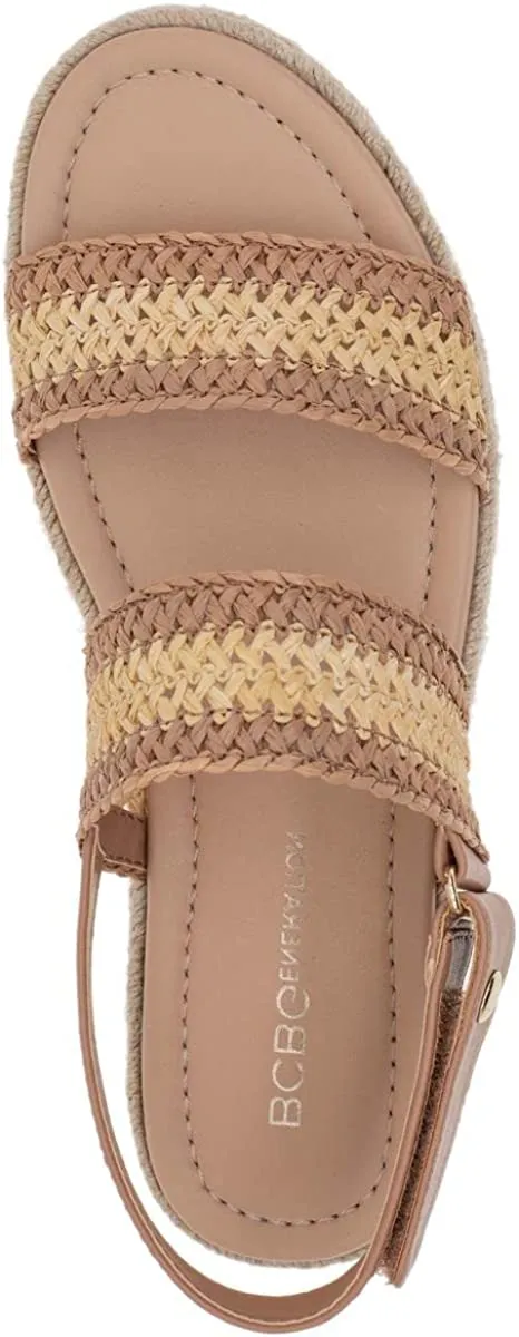 BCBGeneration Womens Fantasa Woven Ankle Strap Flat Sandals Tan 9 Medium (B,M)