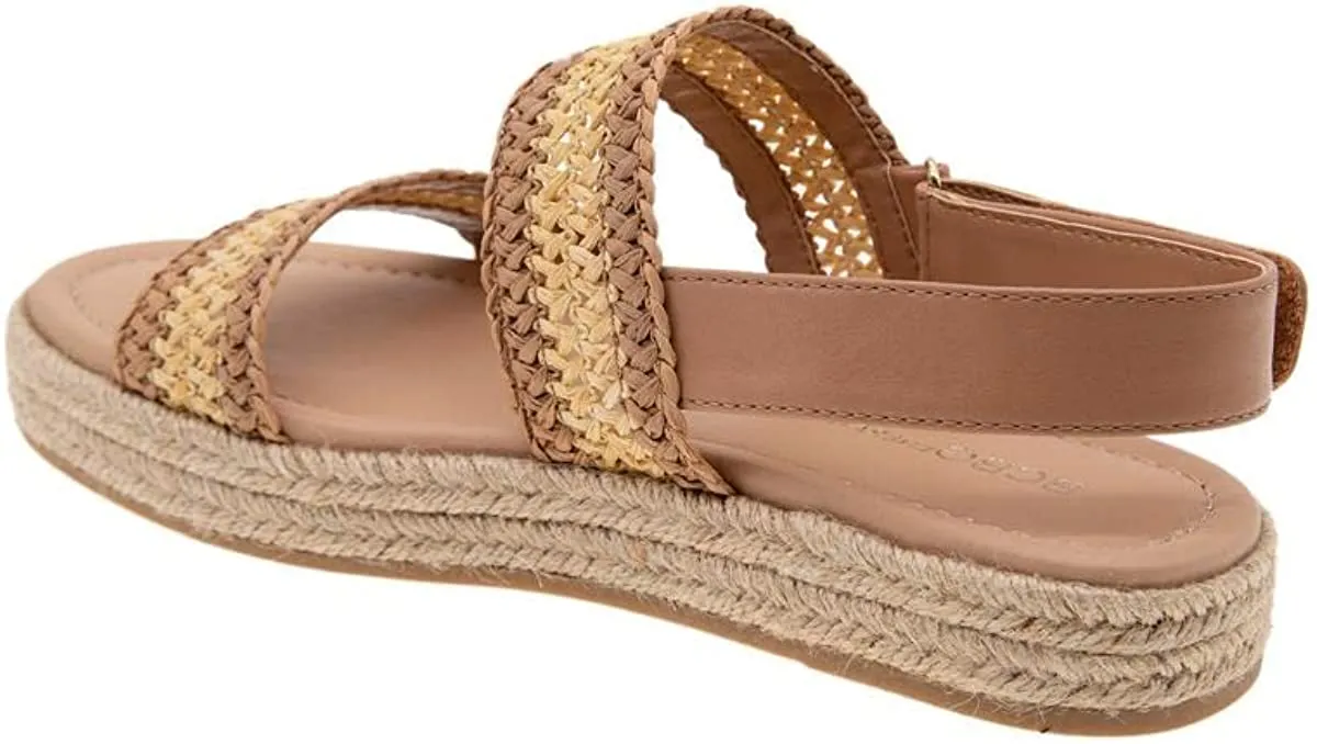 BCBGeneration Womens Fantasa Woven Ankle Strap Flat Sandals Tan 9 Medium (B,M)