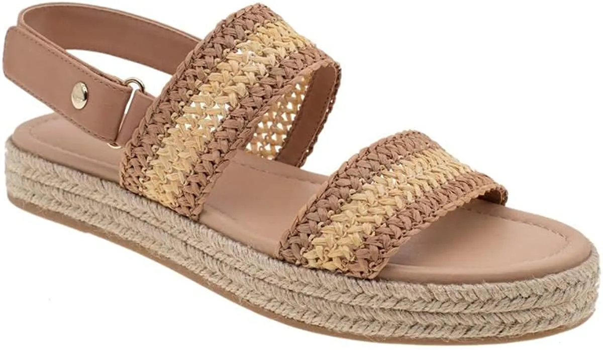 BCBGeneration Womens Fantasa Woven Ankle Strap Flat Sandals Tan 9 Medium (B,M)