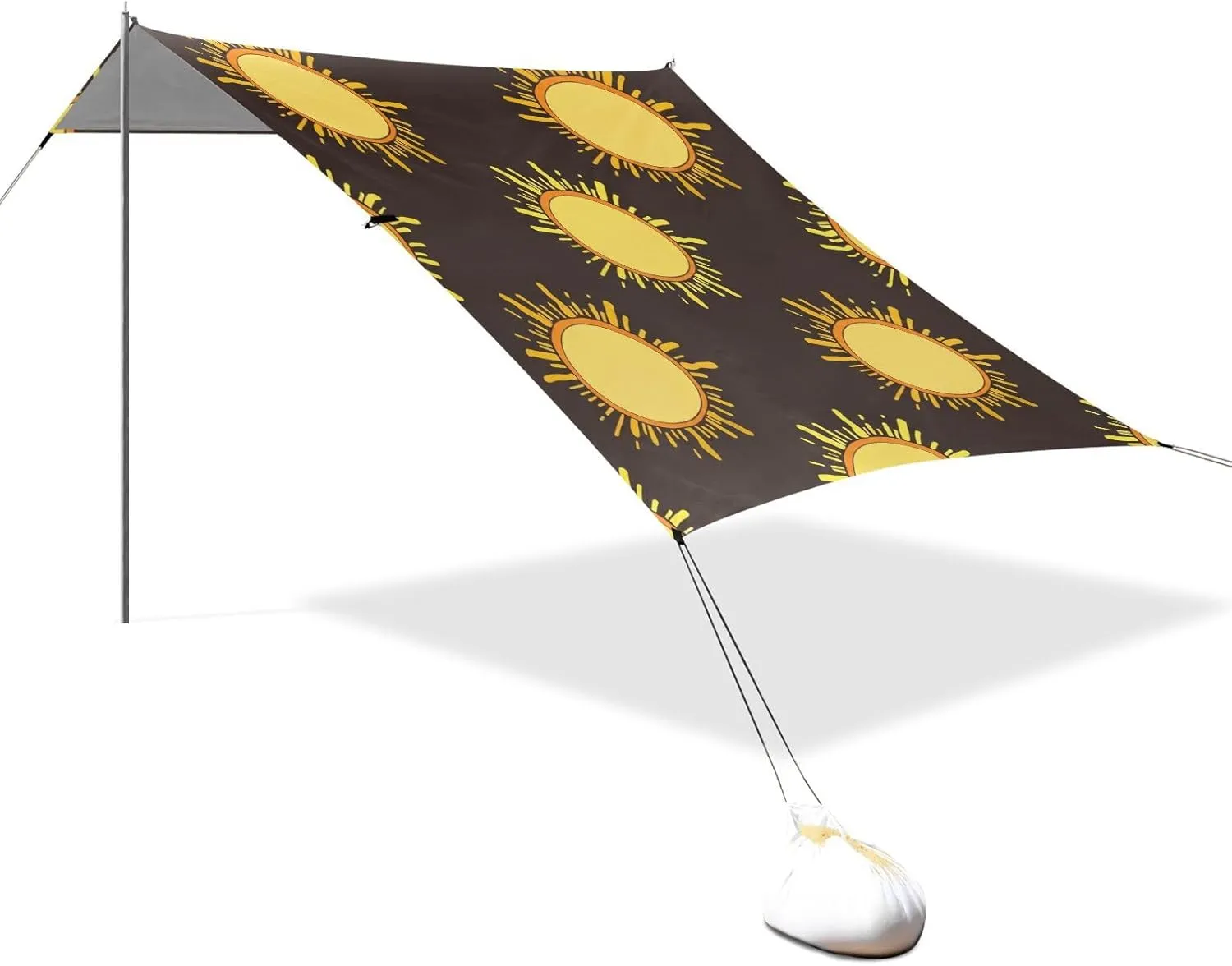 Beach Tent Canopy Outdoor Patio Sun Shade Large Camping Sun Shelter with Sand Anchor Poles Shelters 9.2 × 10.5 FT Bright Yellow Orange Sun Dark