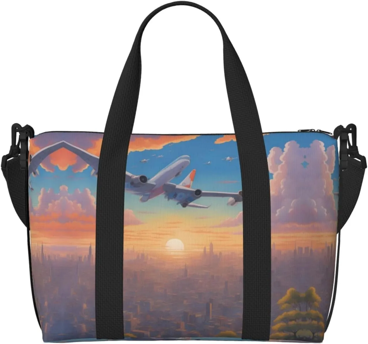 beautiful airplane Crossbody handbag, travel casual handbag, suitable for work, travel, fitness, tourism, women's zipper storage bag,