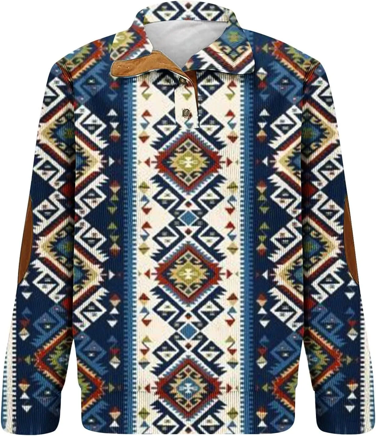 Big and Tall Tshirts Shirts for Men 2024 Western Aztec Ethnic Button Tees Casual Long Sleeve Lightweight Pullover