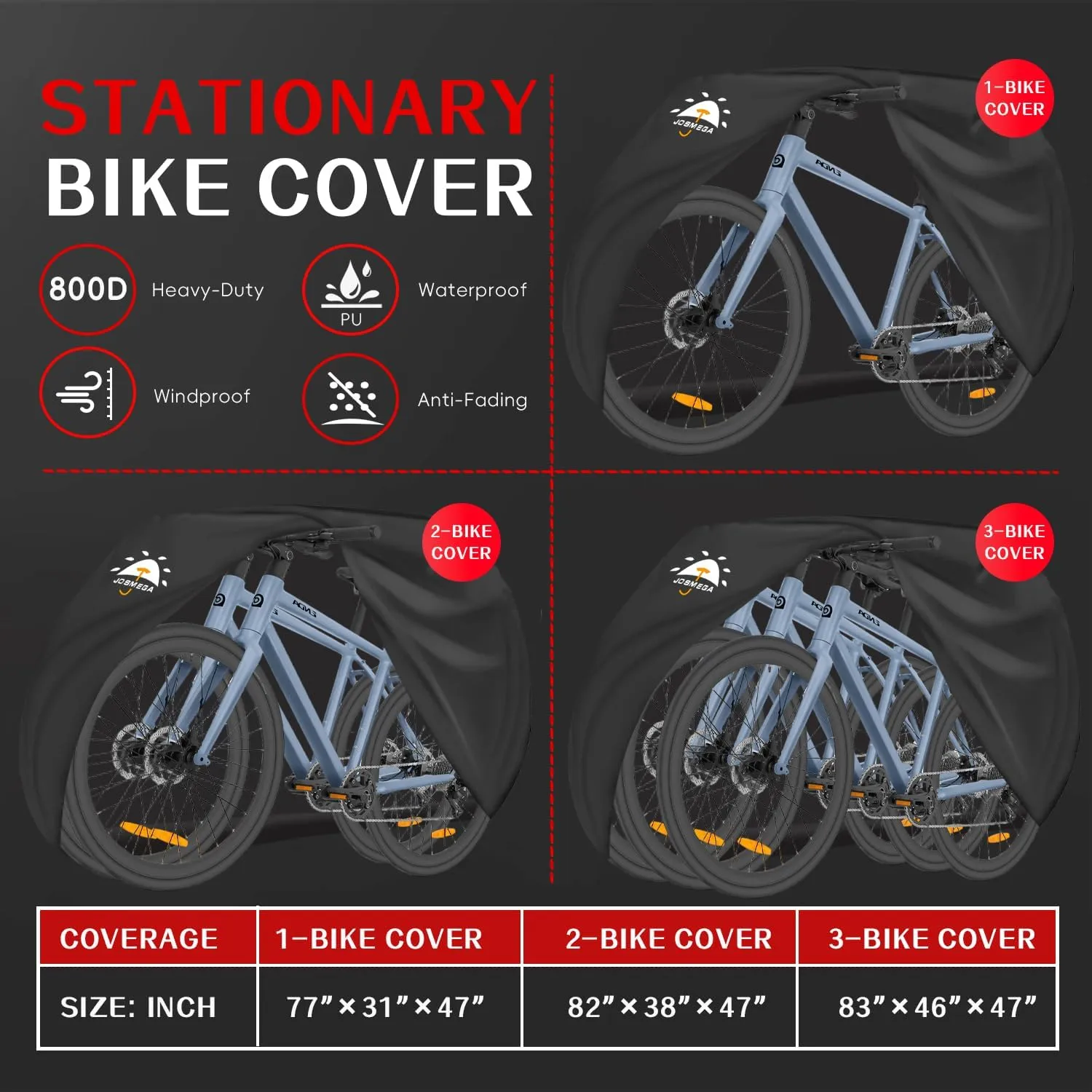 Bike Cover | 800D Heavy Duty Oxford | Double Needle Stitching | PU Waterproof | Back Seam Tape | Outdoor Windproof | Adjustable Webbing Buckle | Bottom Elastic Band | (Black, S - 1 Bike)