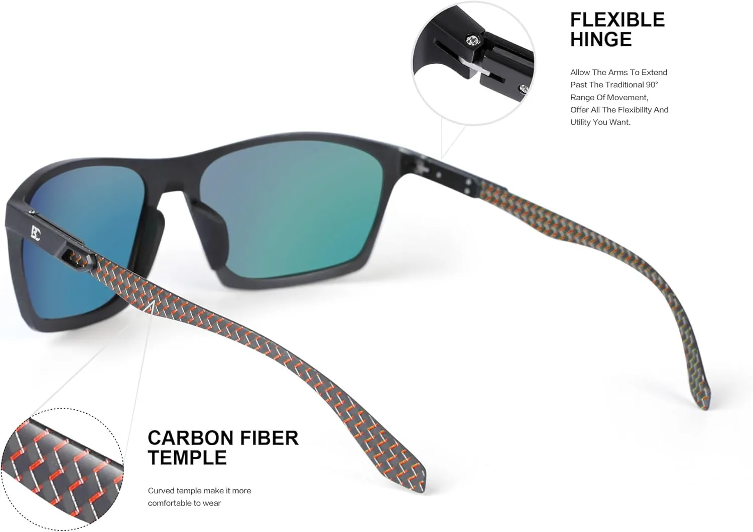BIRCEN Men Sunglasses Polarized UV-Protection: Wrap Around Black Sport Shades for Mens Driving Fishing Golf