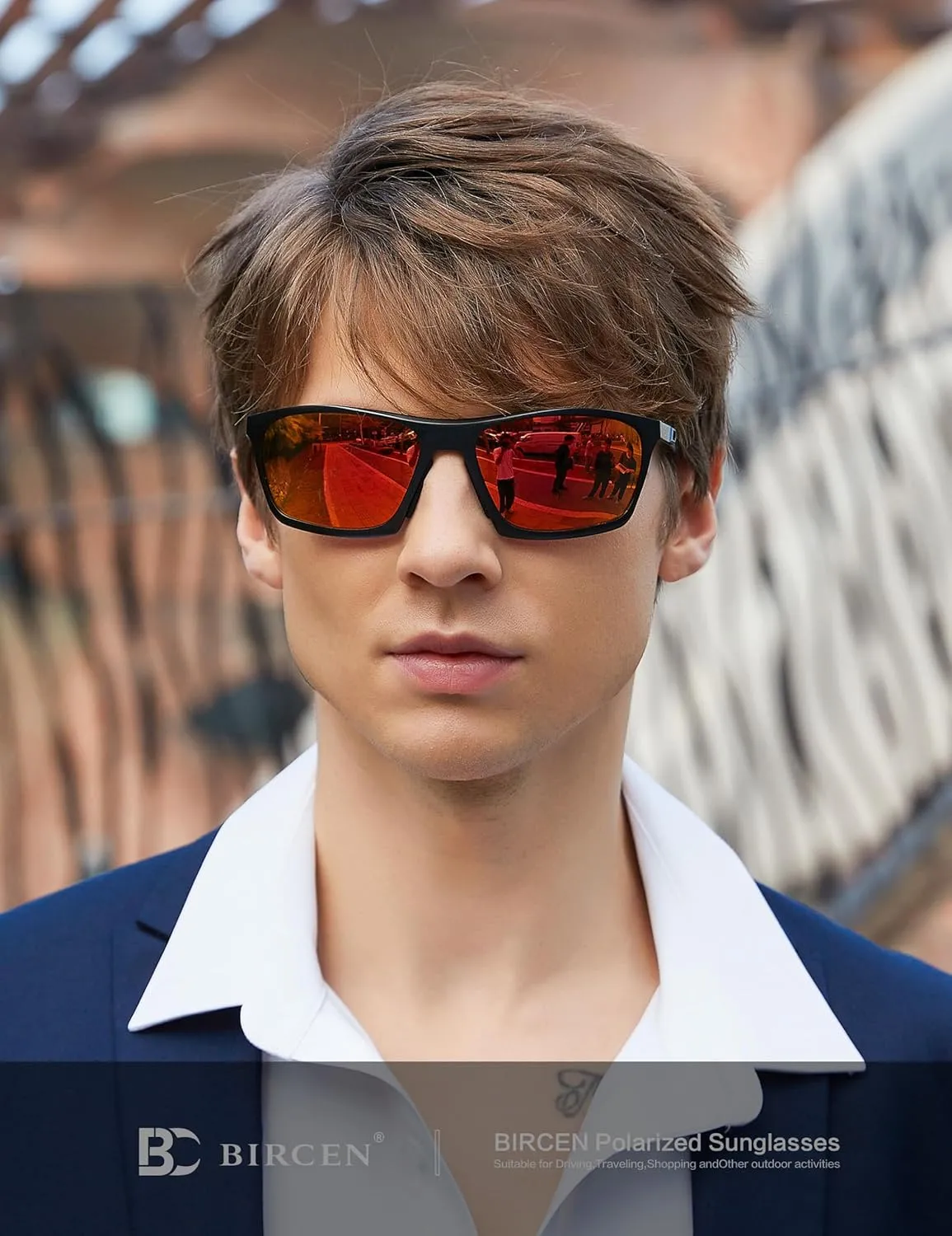 BIRCEN Men Sunglasses Polarized UV-Protection: Wrap Around Black Sport Shades for Mens Driving Fishing Golf