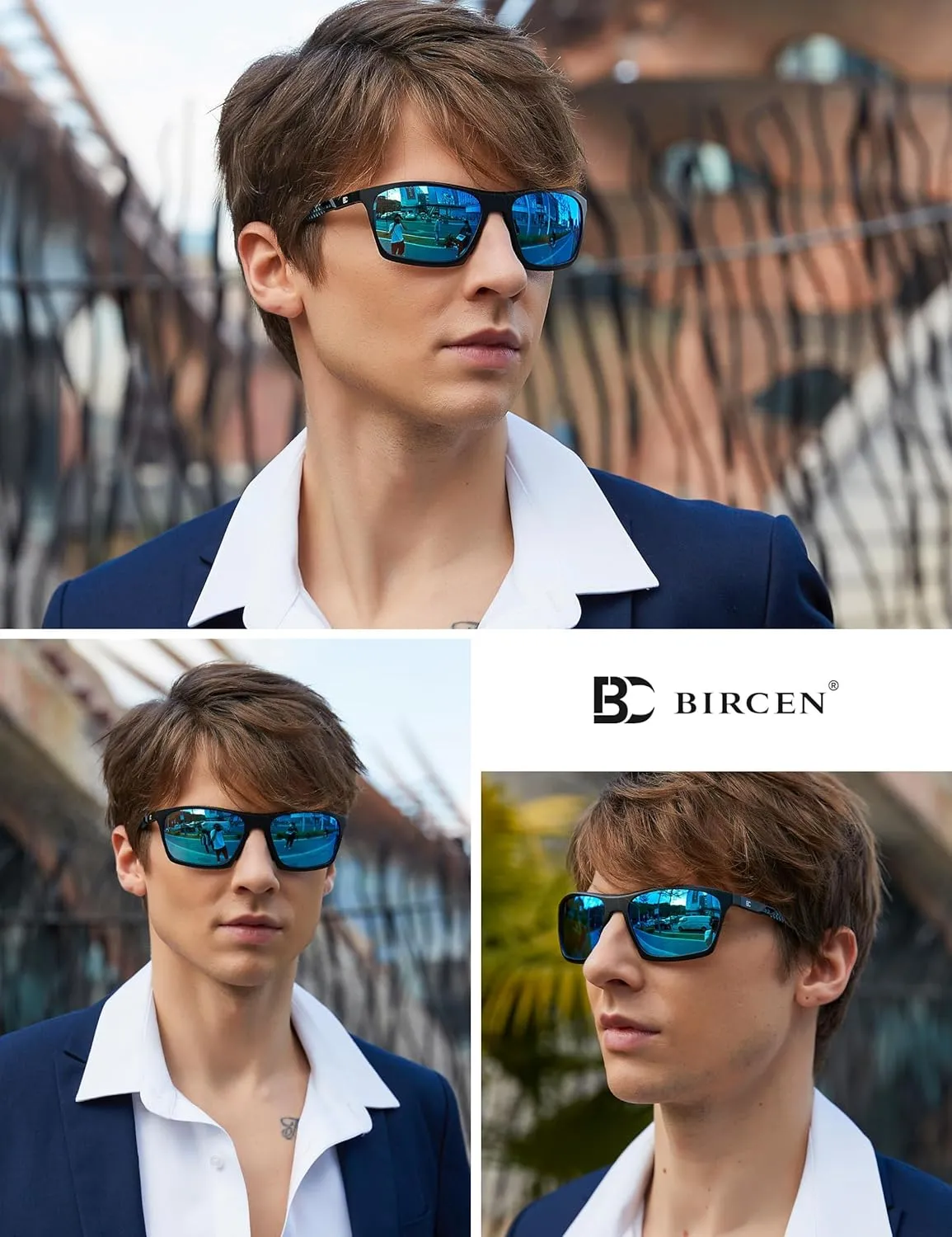 BIRCEN Men Sunglasses Polarized UV-Protection: Wrap Around Black Sport Shades for Mens Driving Fishing Golf