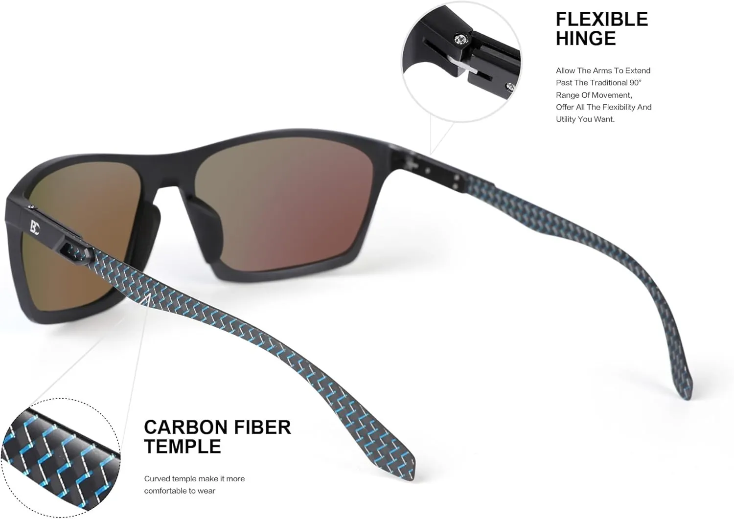 BIRCEN Men Sunglasses Polarized UV-Protection: Wrap Around Black Sport Shades for Mens Driving Fishing Golf