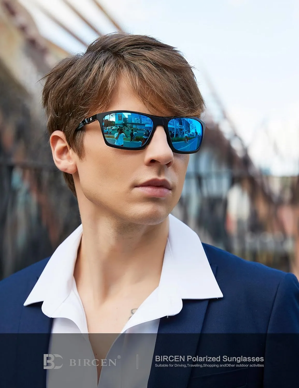 BIRCEN Men Sunglasses Polarized UV-Protection: Wrap Around Black Sport Shades for Mens Driving Fishing Golf
