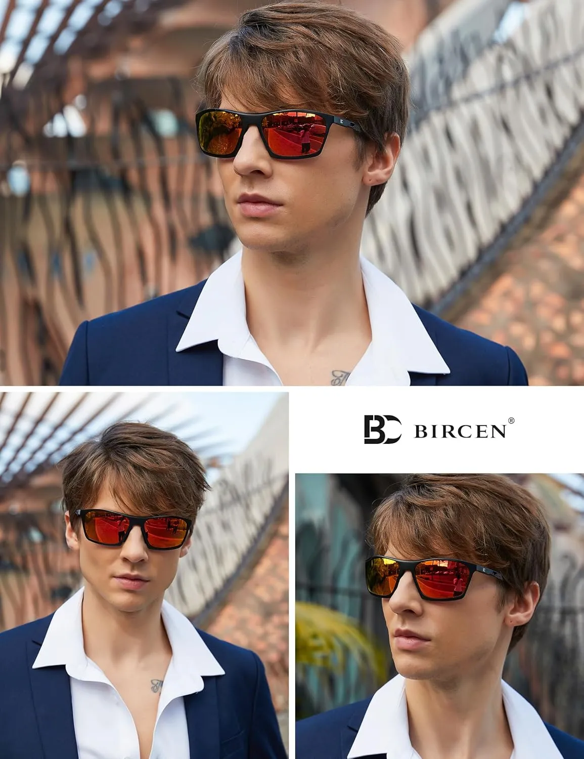 BIRCEN Men Sunglasses Polarized UV-Protection: Wrap Around Black Sport Shades for Mens Driving Fishing Golf