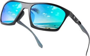BIRCEN Men Sunglasses Polarized UV-Protection: Wrap Around Black Sport Shades for Mens Driving Fishing Golf