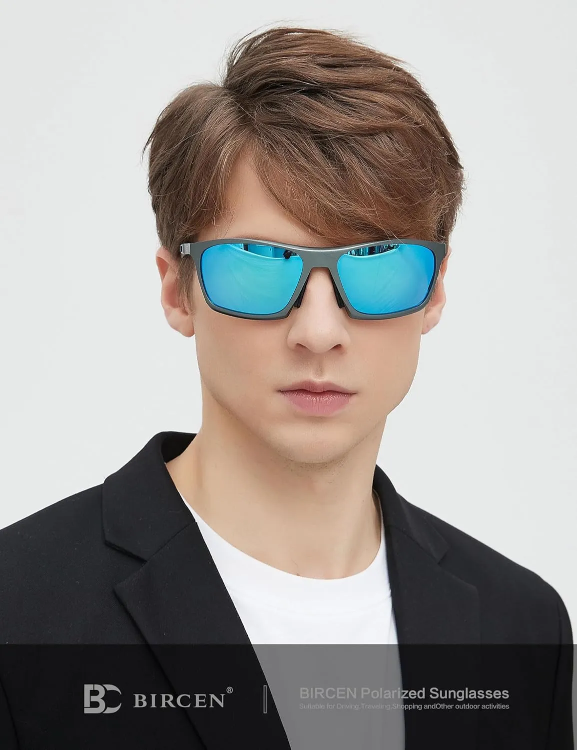 BIRCEN Men Sunglasses Polarized UV-Protection: Wrap Around Black Sport Shades for Mens Driving Fishing Golf