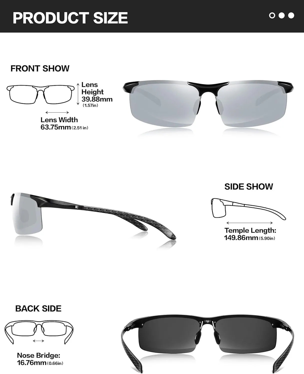 BIRCEN Polarized Carbon-Fiber Sunglasses for Men: Ultralight UV Protection Sun Glasses for Outdoor Sports Fishing Golf Hiking