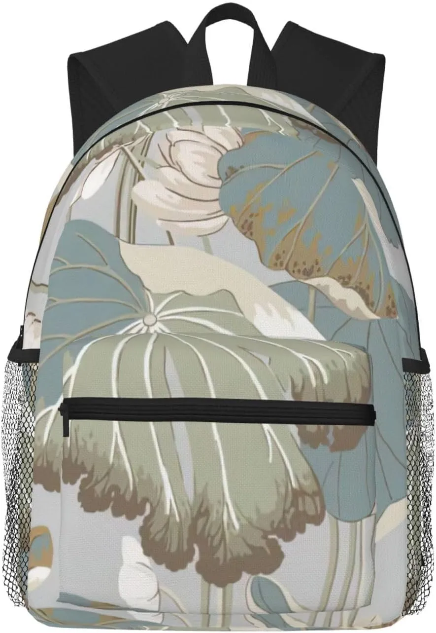 Black Lily Pads Print Lightweight And Comfortable Duffel Bag, Casual Daypack, Multipurpose Backpack