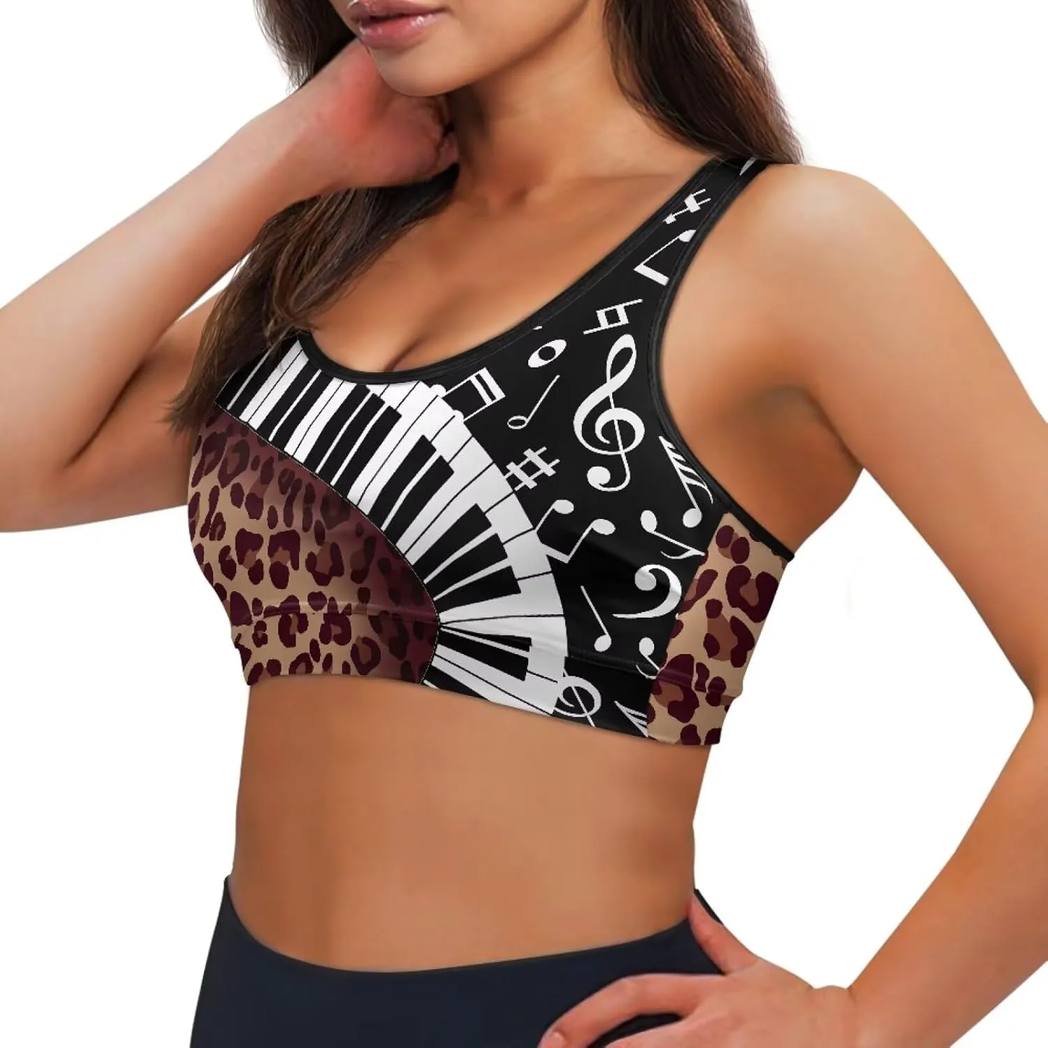 Black Sport Bra Top Back Pocket Racerback Running Bra for Workout Gym Activewear Yoga Sport Bras for Women,Black