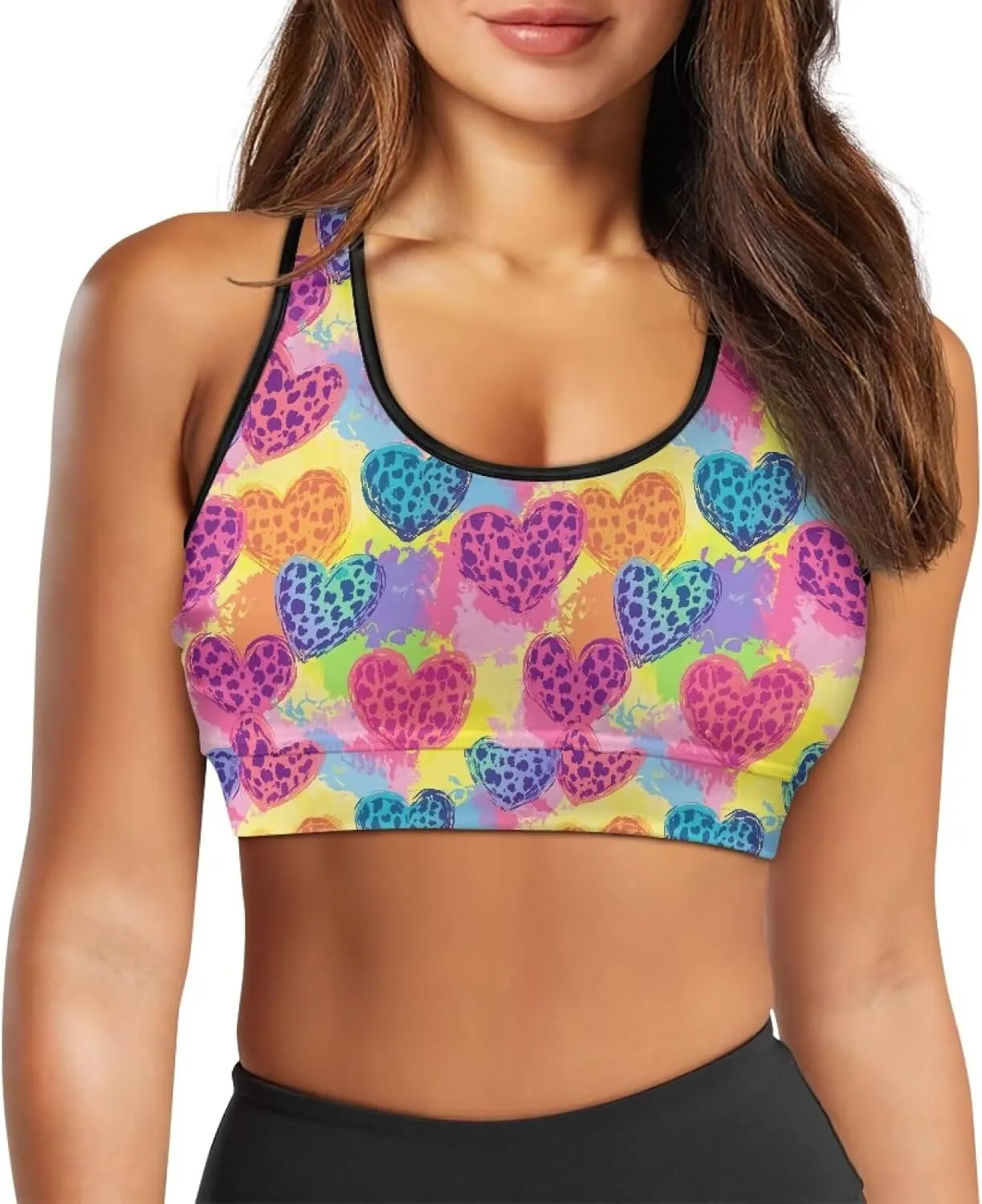 Black Sport Bra Top Back Pocket Racerback Running Bra for Workout Gym Activewear Yoga Sport Bras for Women,Black