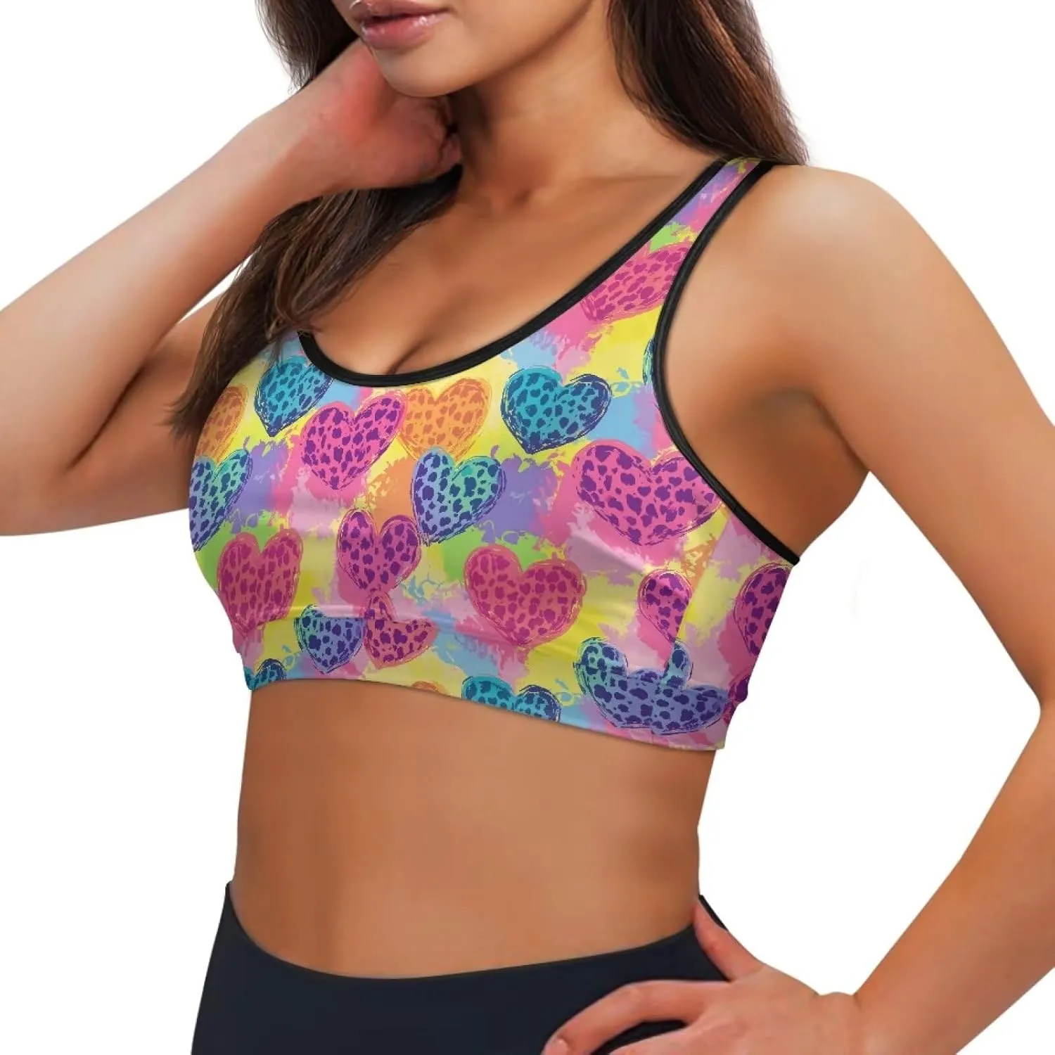 Black Sport Bra Top Back Pocket Racerback Running Bra for Workout Gym Activewear Yoga Sport Bras for Women,Black